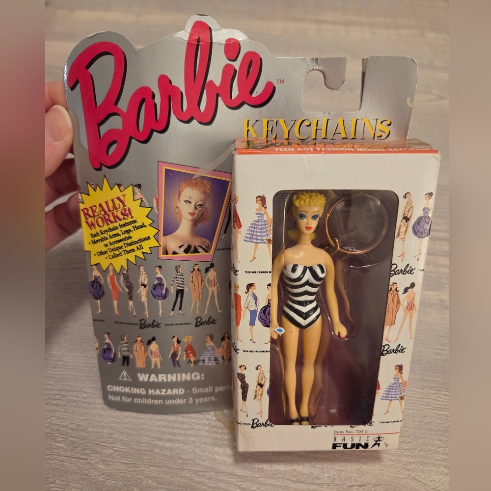 Collectable Original 1959 Barbie Keychain with Black and White Swimsuit